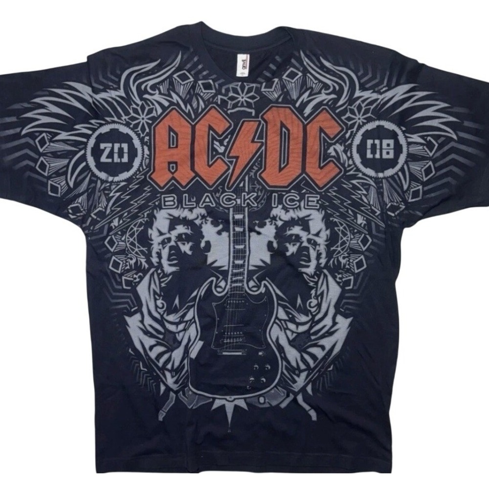 NEW ACDC Black Ice Graphic Print Tee Red Anvil Shirt Discontinued Large